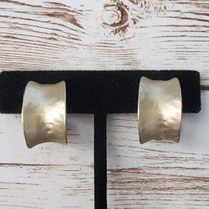 Vintage Clip On Earrings - Curved Matte Gold Tone